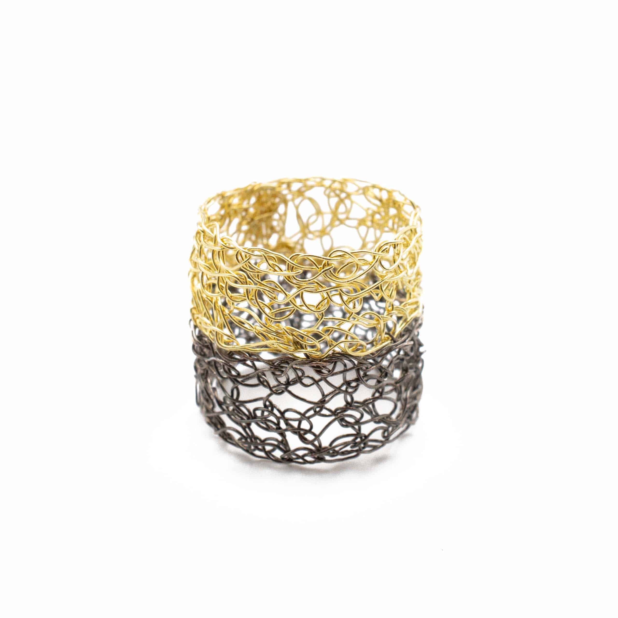 Yellow Gold and Black Rhodium Double Band Ring