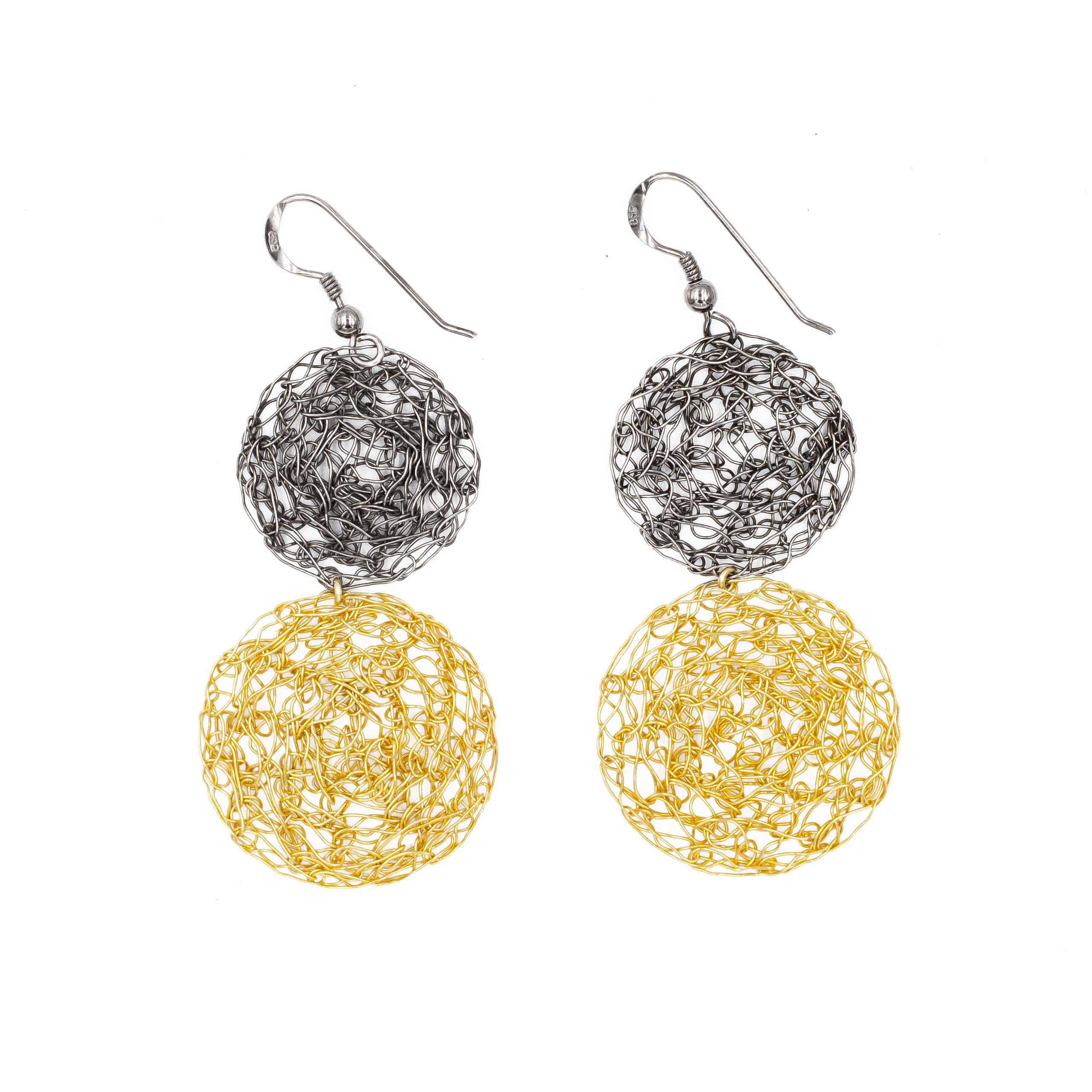 Black Rhodium and Gold Disc earrings