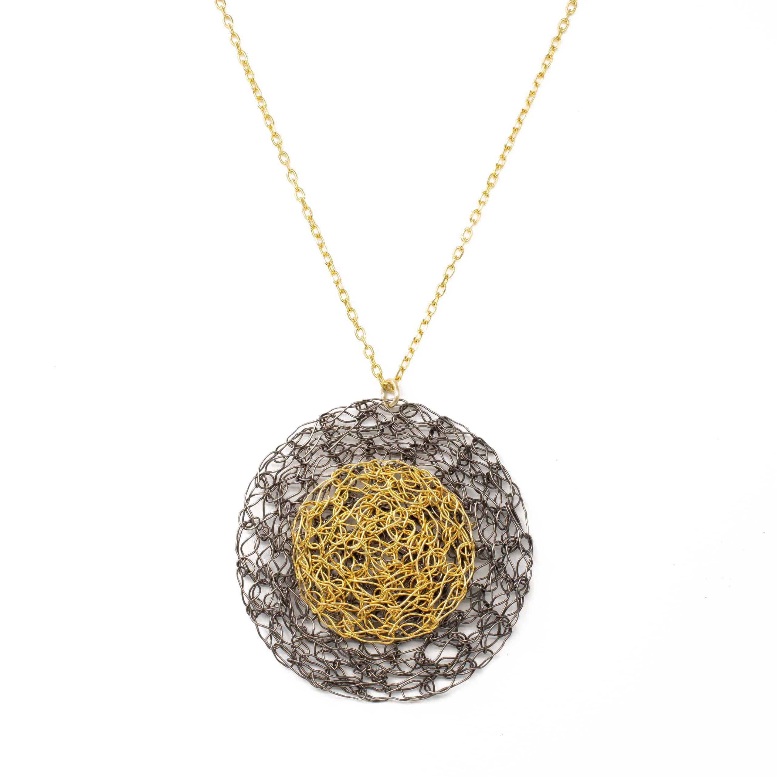 Black Rhodium and Gold Disc Pendant