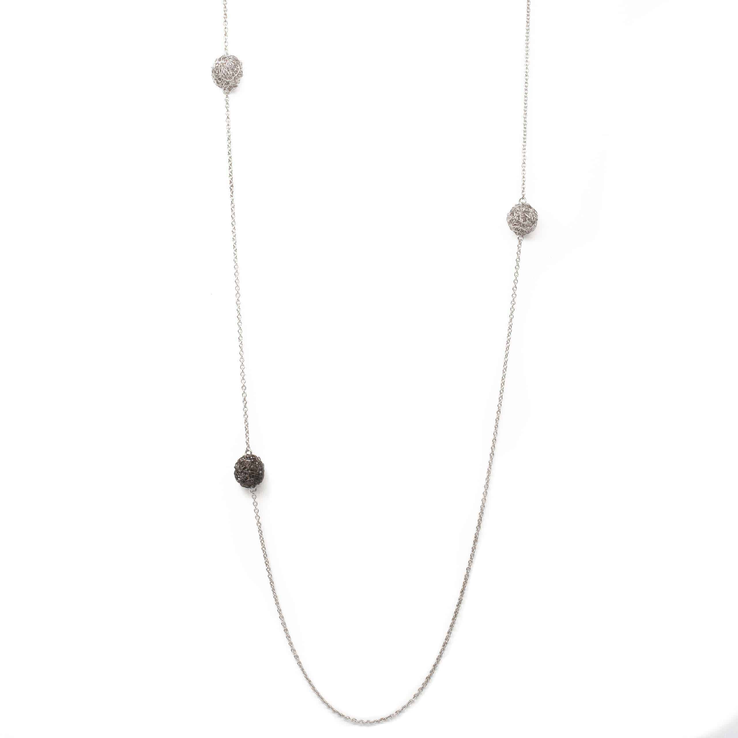 Black Rhodium and Platinum Sphere Long Necklace