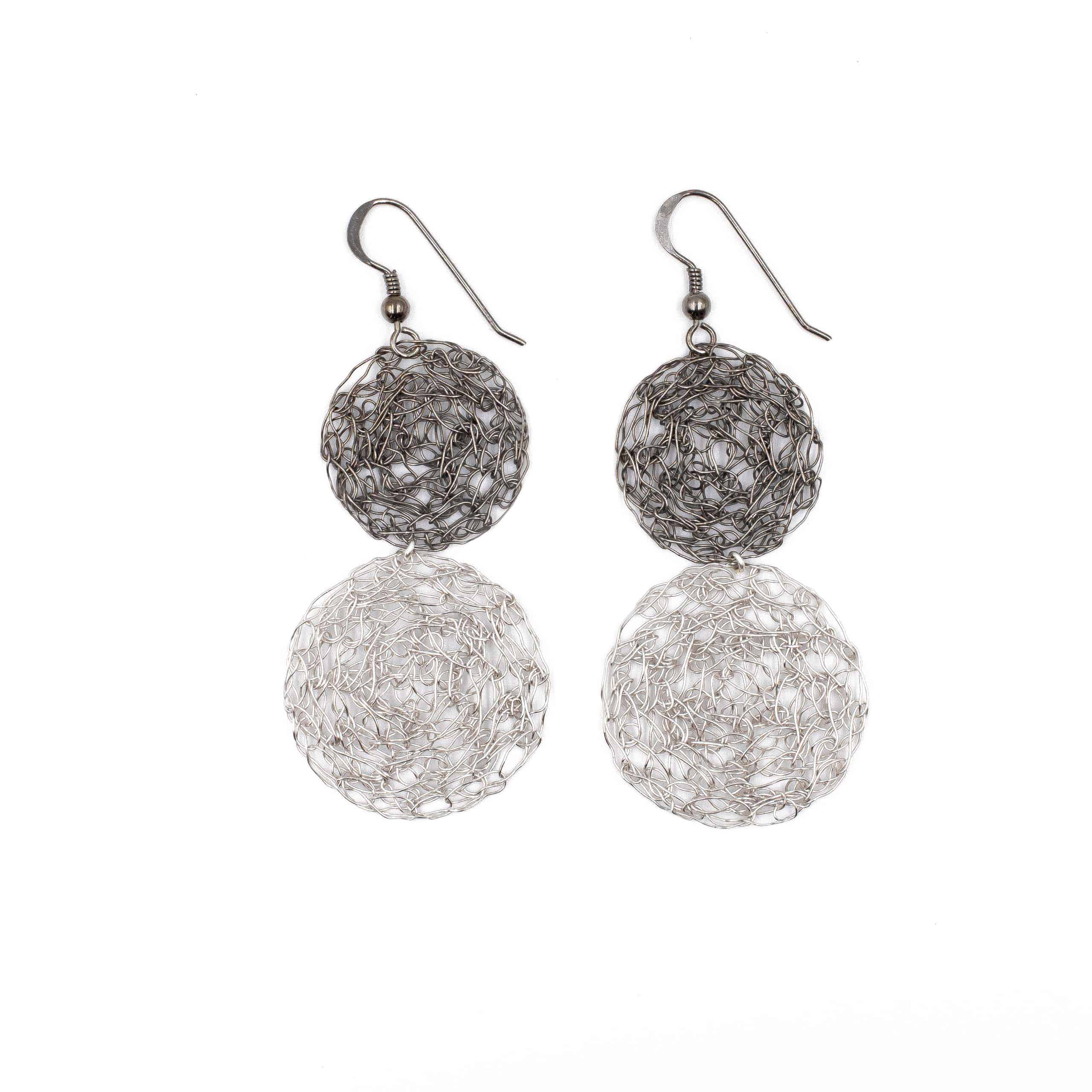 Black Rhodium and Platinum Disc earrings