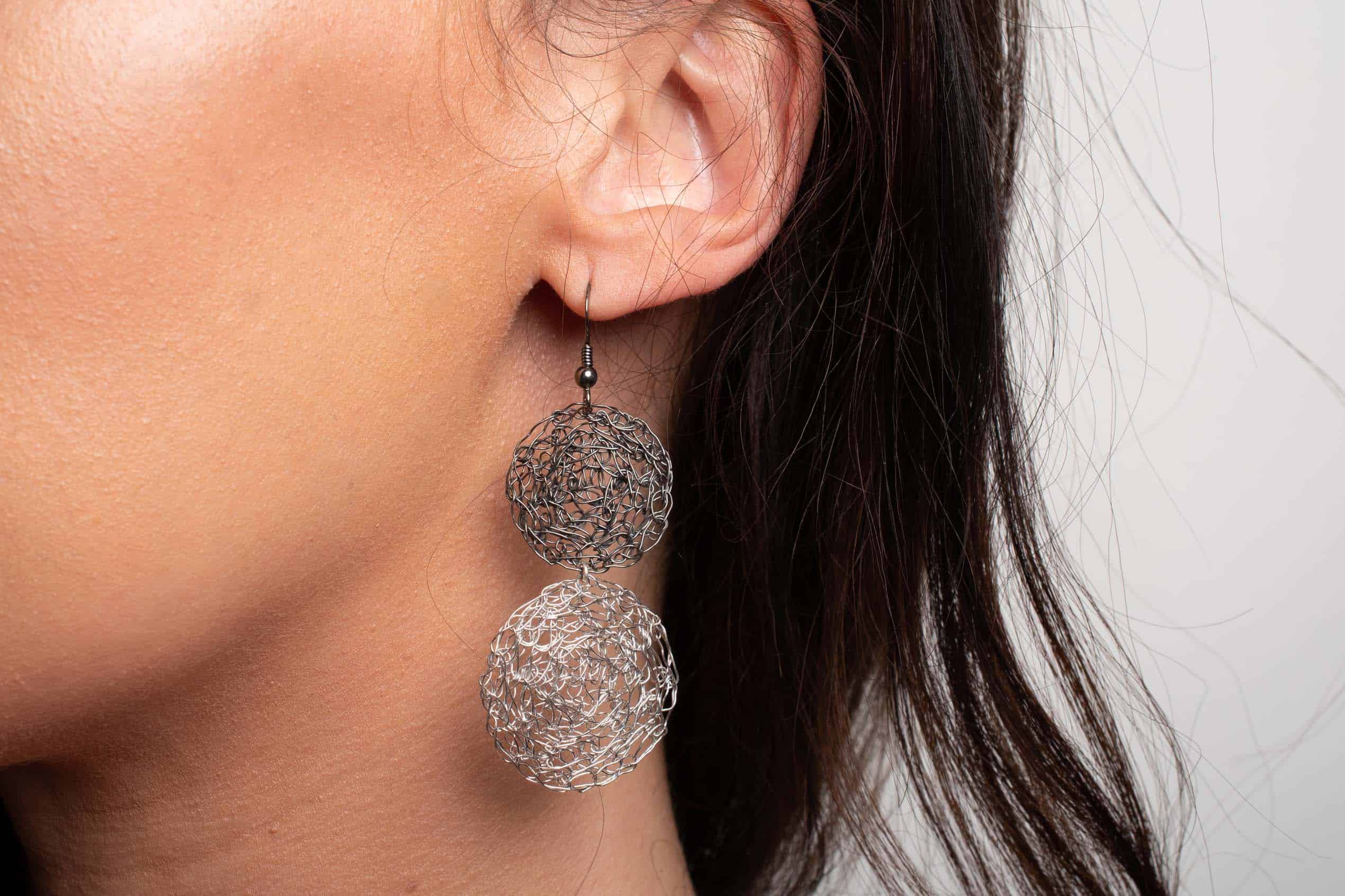 Black Rhodium and Platinum Disc earrings