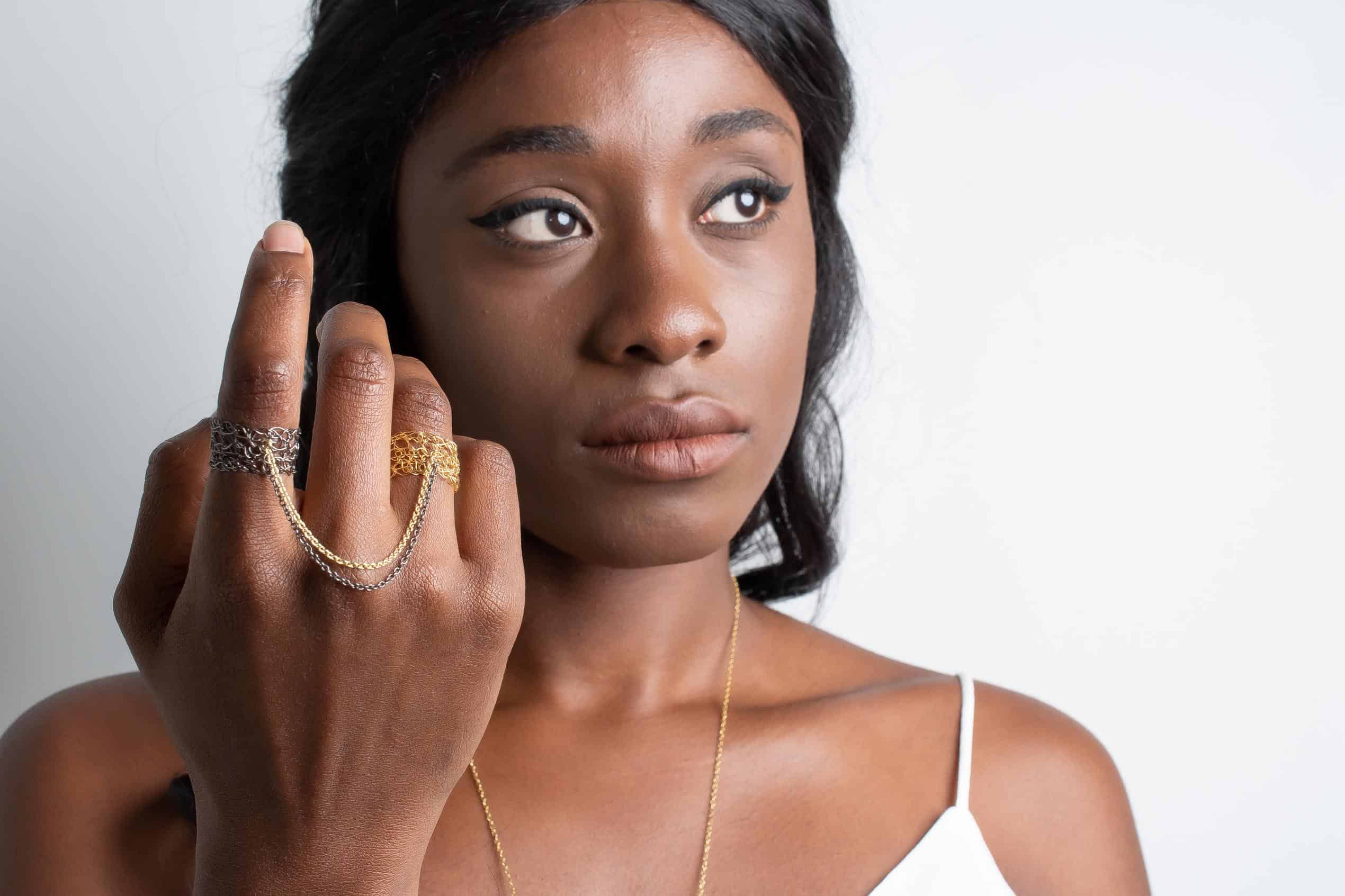 Gold and Black Rhodium Double Finger Slave Rings