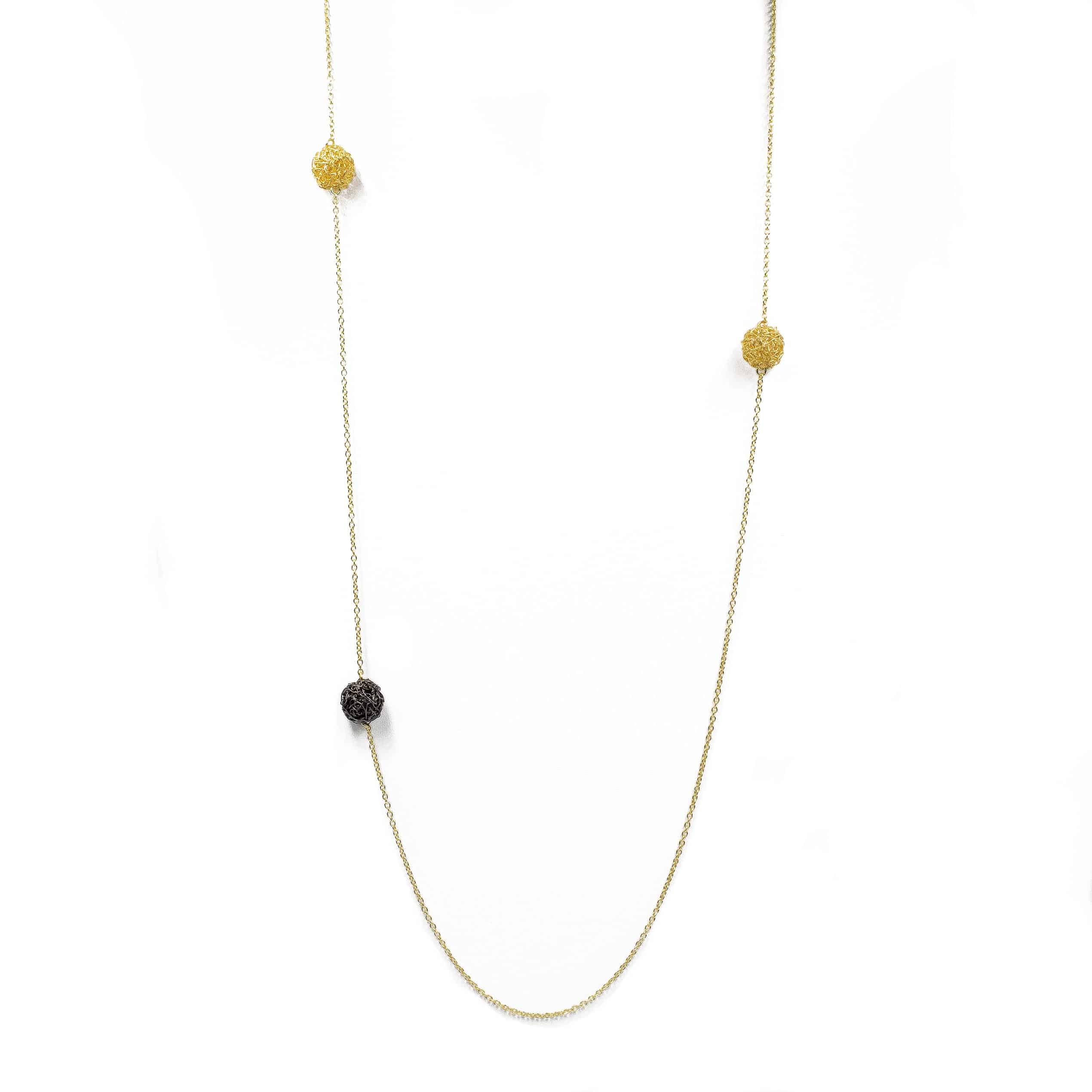 Black Rhodium and Gold Sphere Long Necklace