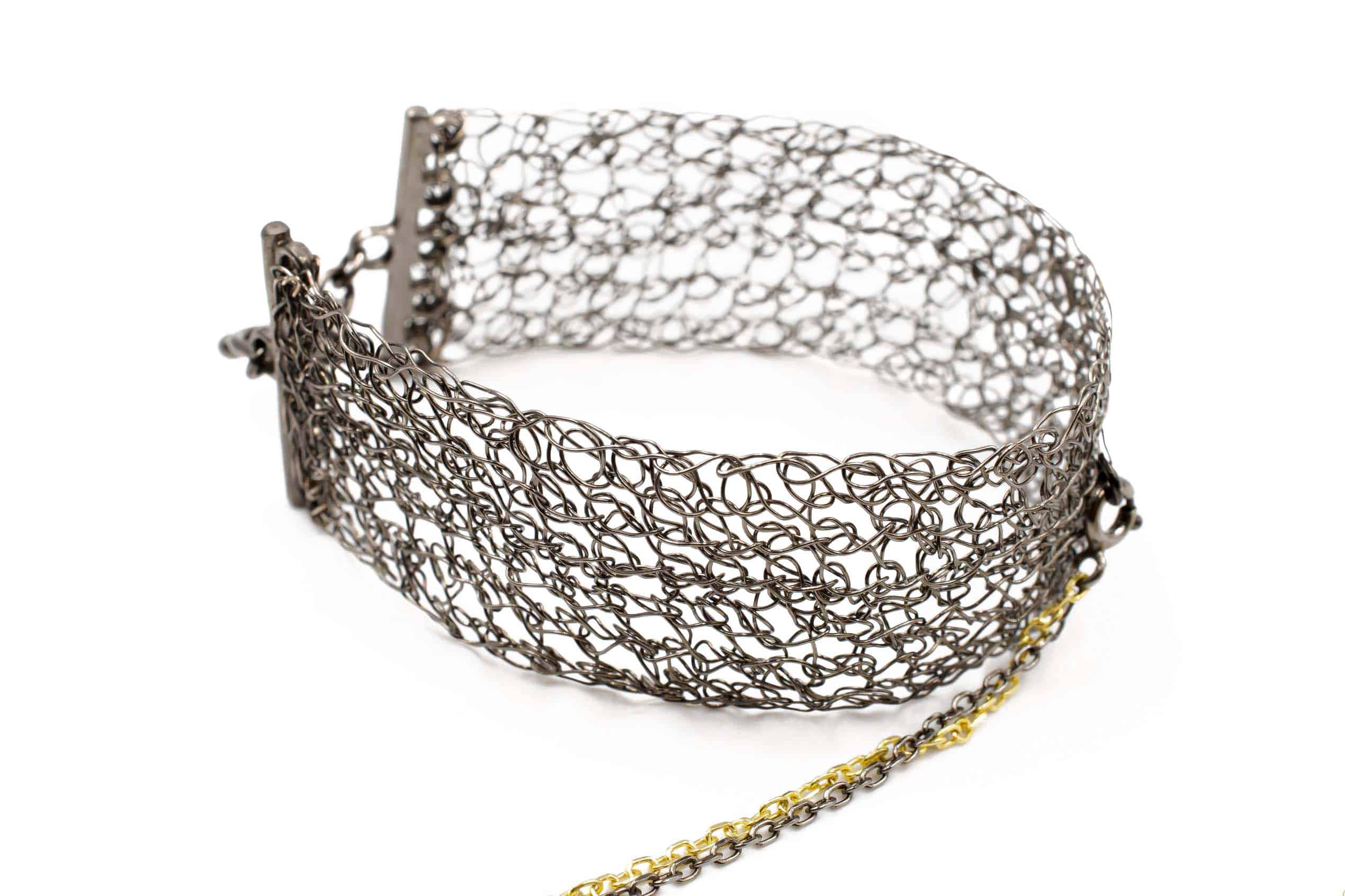 Black Rhodium and Gold Double Chain Cuff Bracelet