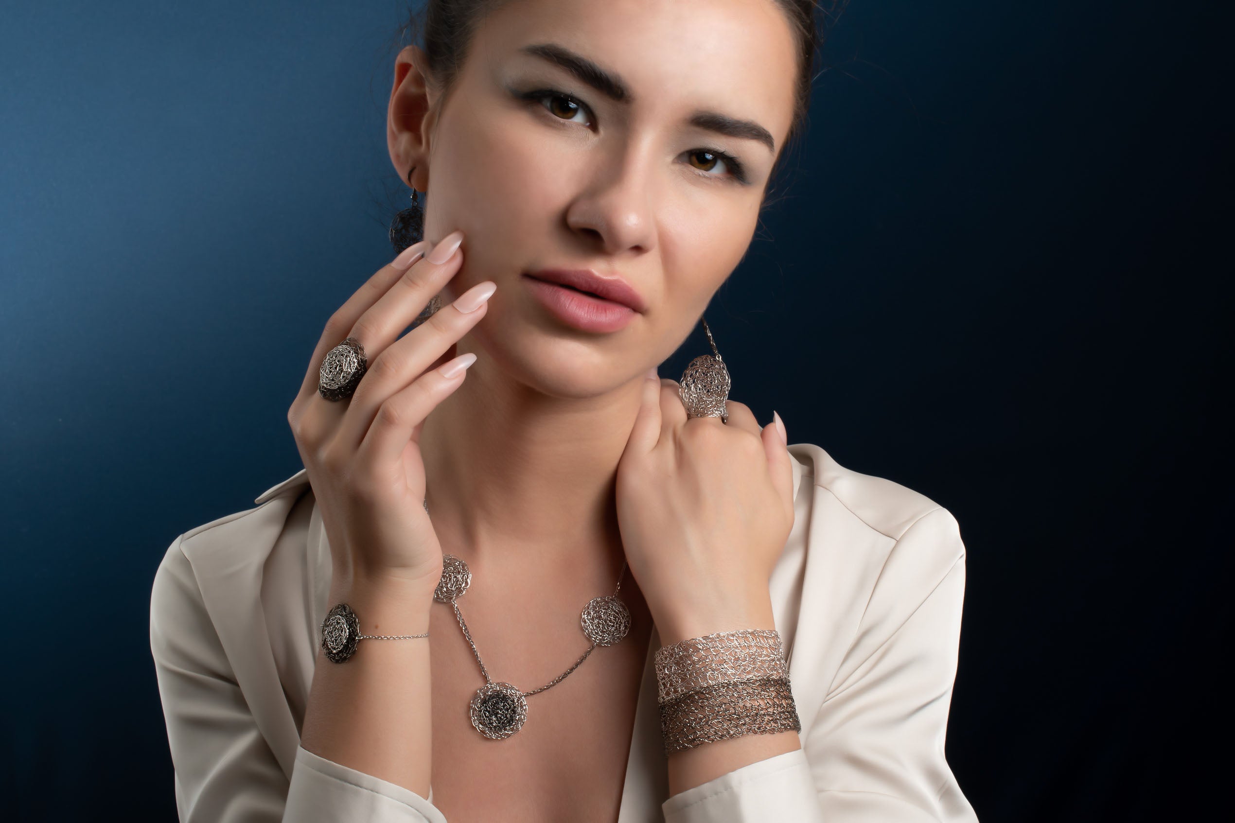 Black Rhodium and Platinum Disc Necklace