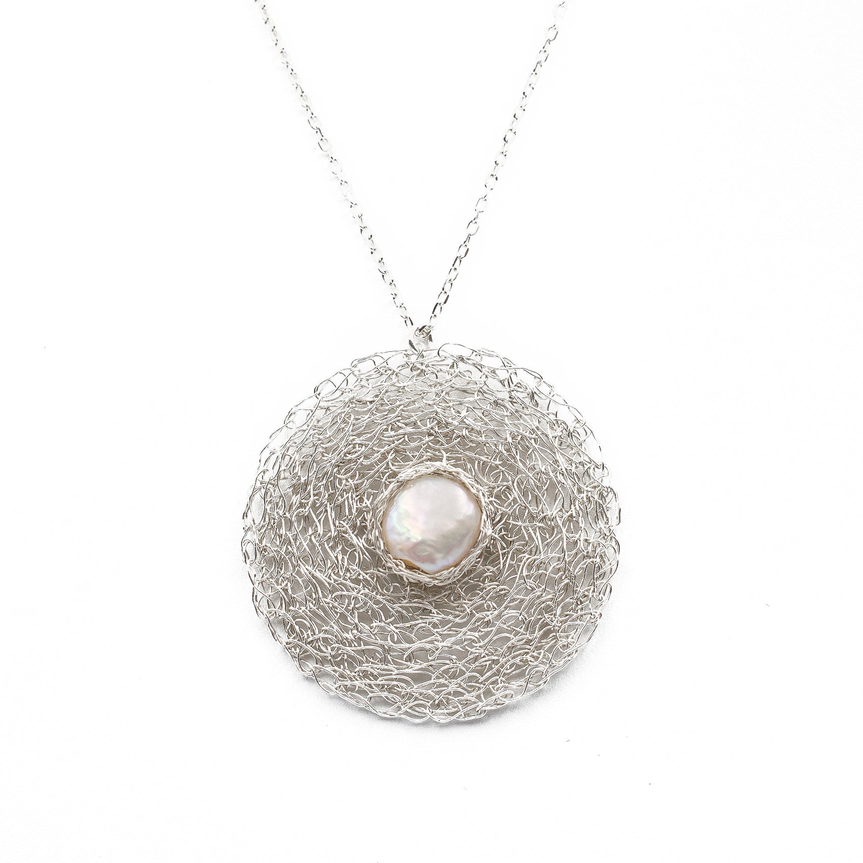 Silver Lustre Pearl Disc Pendant