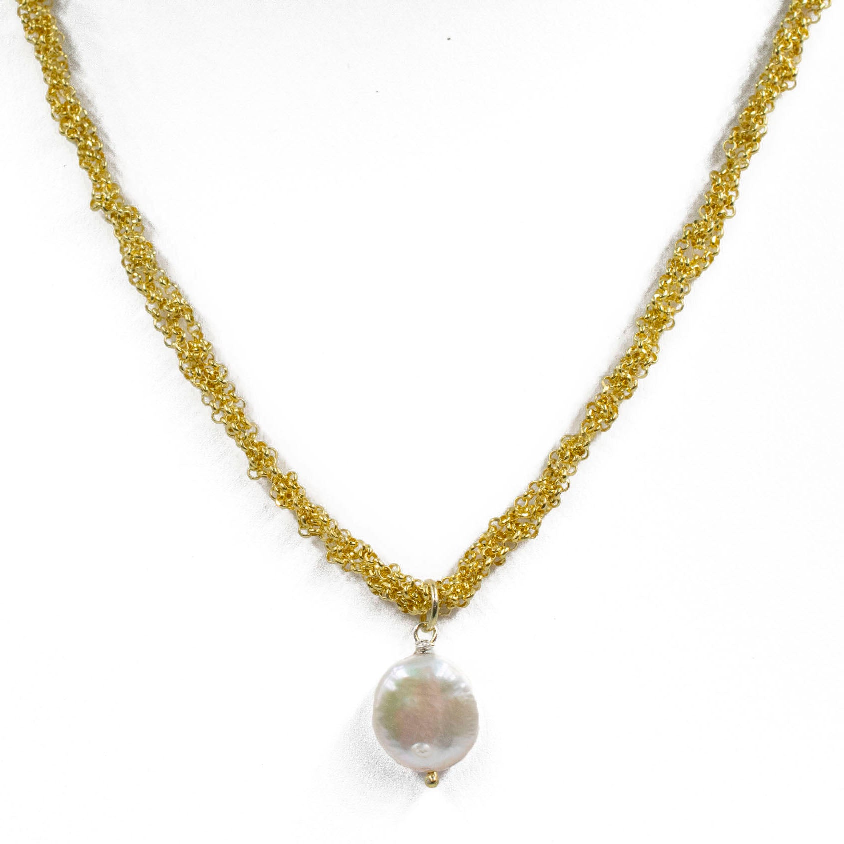 Gold Knitted Chain Pearl Necklace