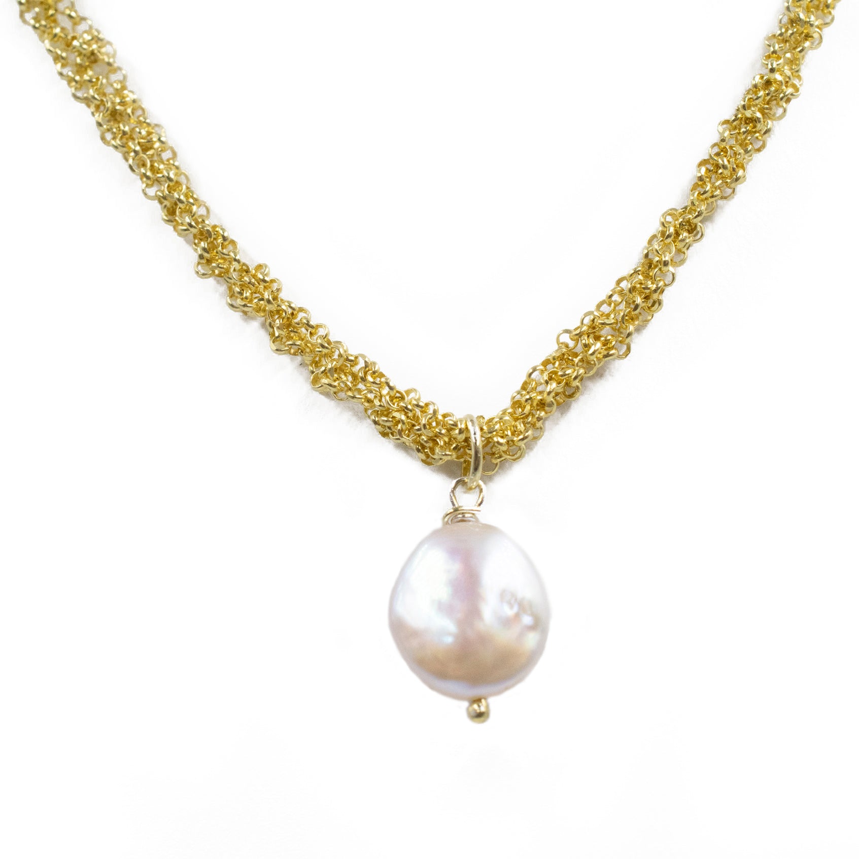 Gold Knitted Chain Pearl Necklace