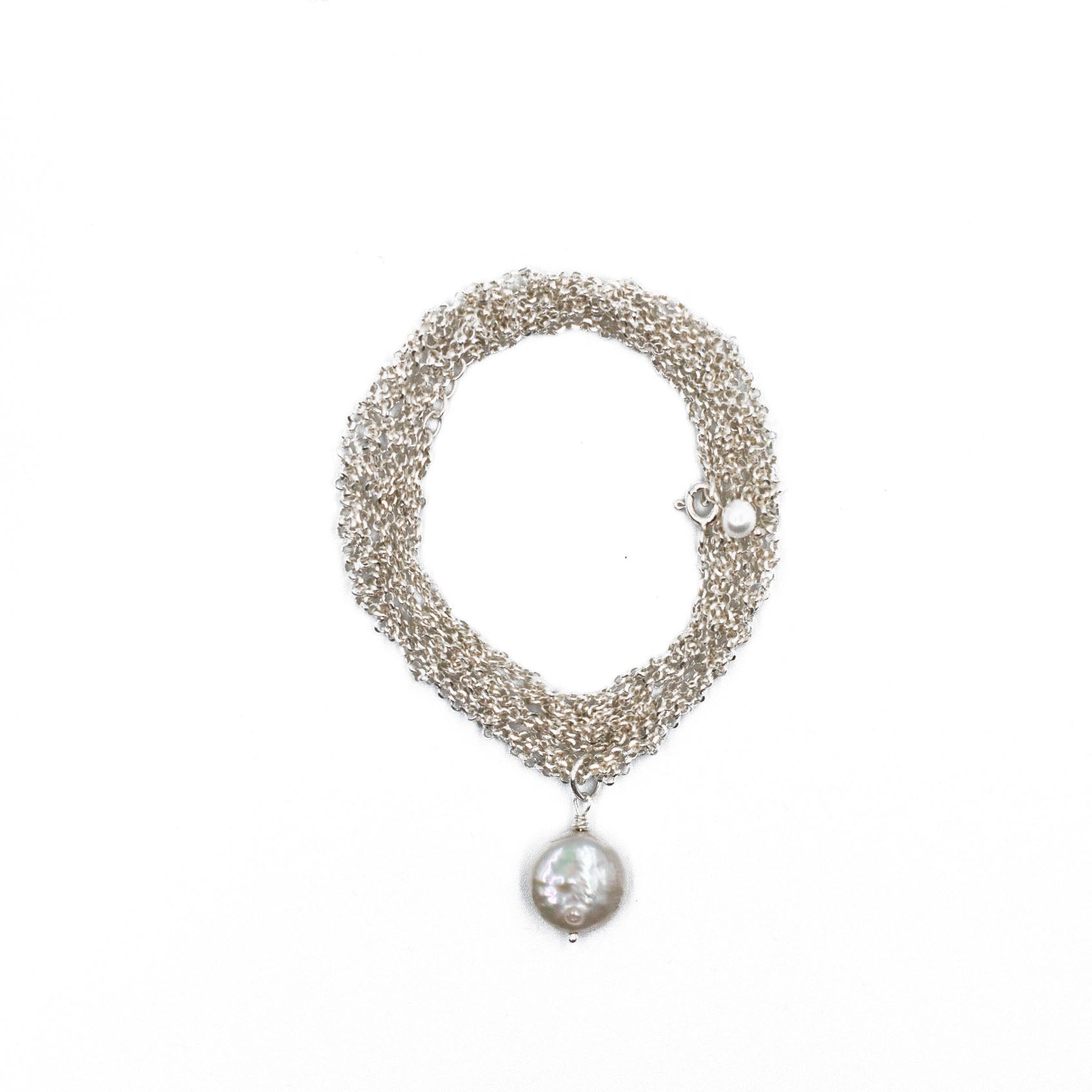 Silver Knitted Chain Pearl Necklace